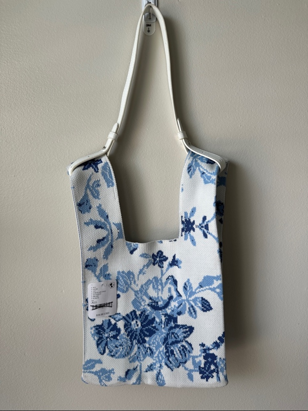 Free People - Blue Porcelain toile Floral Tote Bag with White Trim